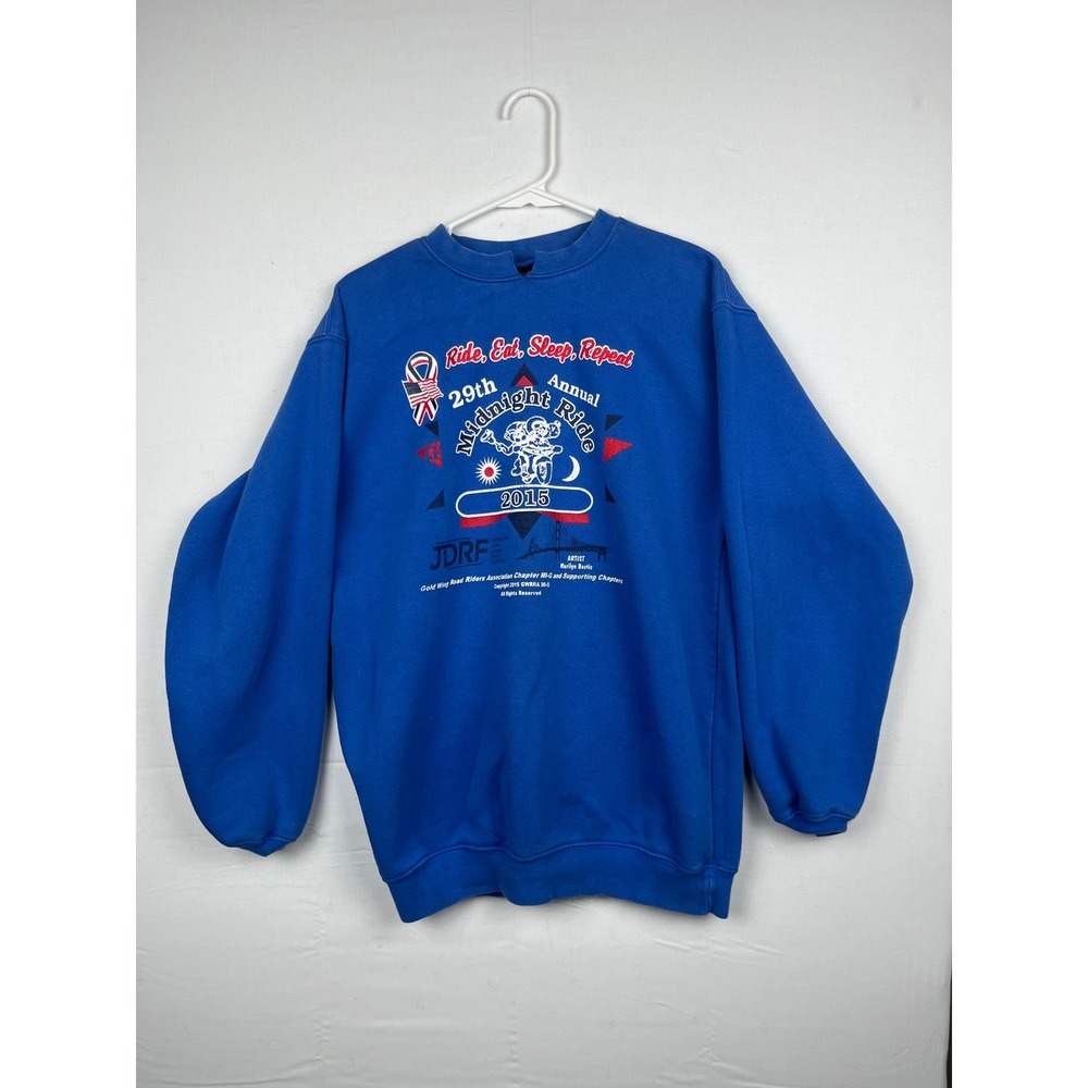 Bay Side Sweatshirt Mens Medium Midnight Ride 2015 Graphic Blue Made in USA M